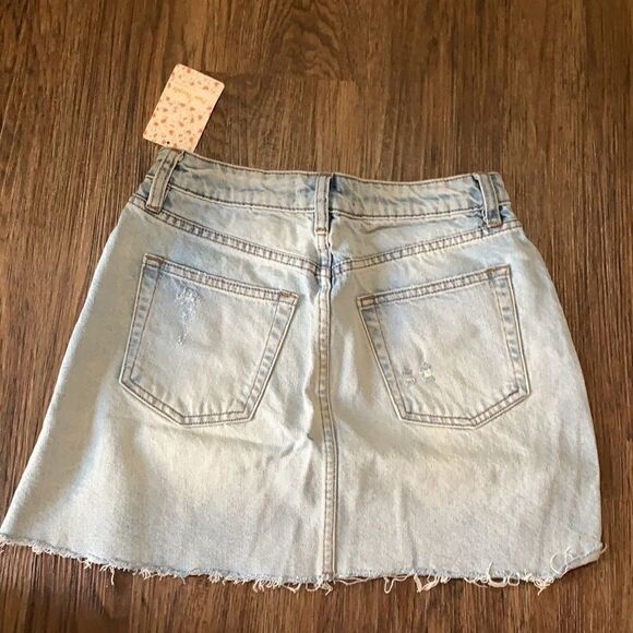 Free People | Ripped Denim Mini Skirt | Blue - Picture 4 of 8